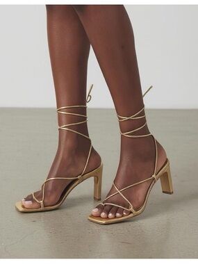 ALOHAS Bellini Gold Lace Tie up Heel Sz Sandal 38